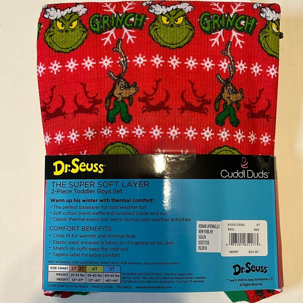 New With Tags thermal cuddl Duds 4T Grinch